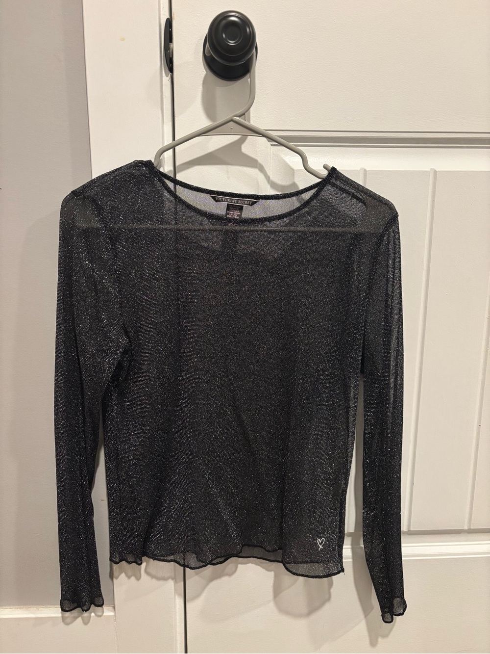 Victoria's Secret Black Sheer Sparkle Long-Sleeve Top